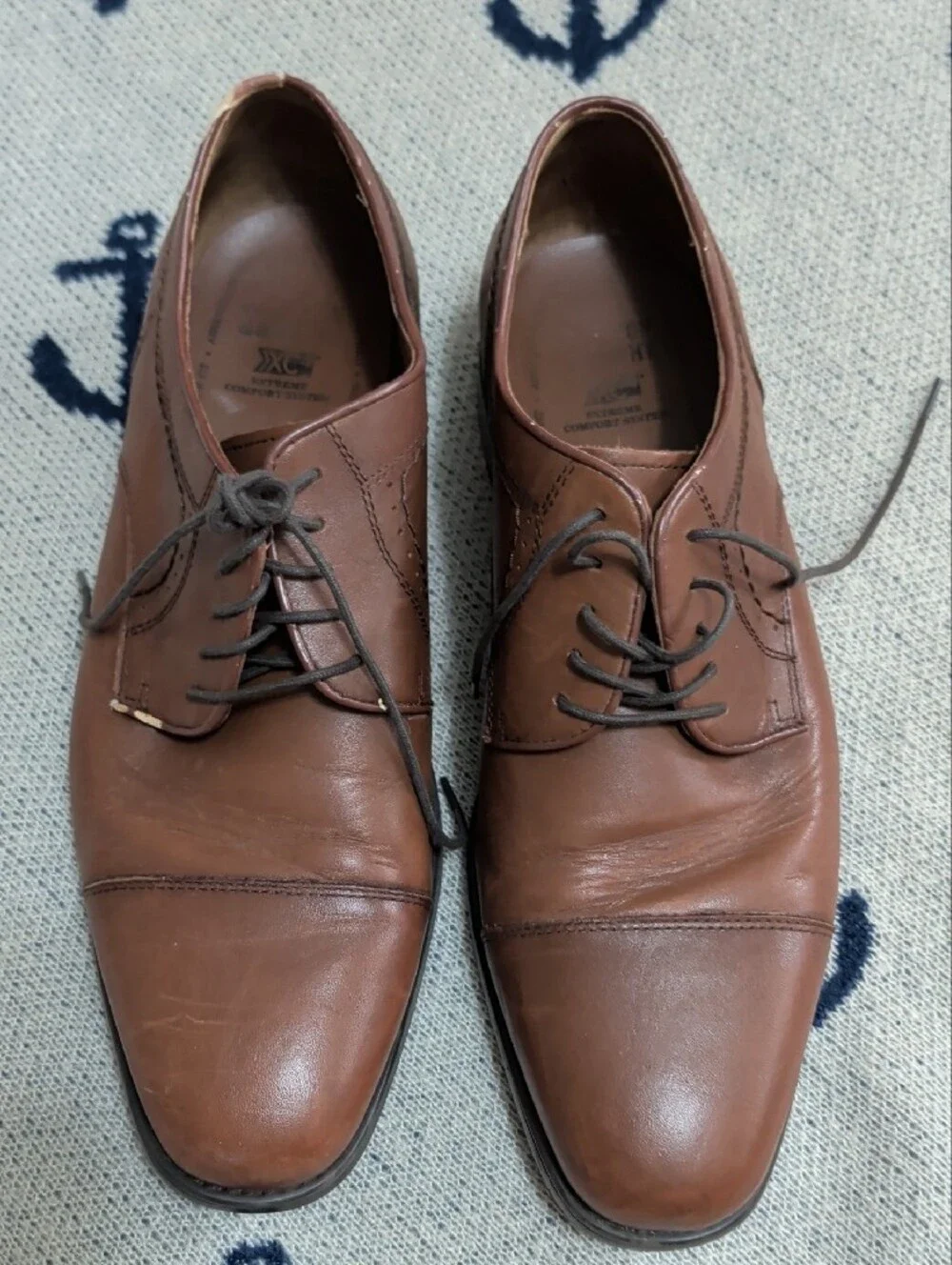 Johnston & Murphy Brown Leather Cap-Toe Derby Shoes - XC4 Size 13D
